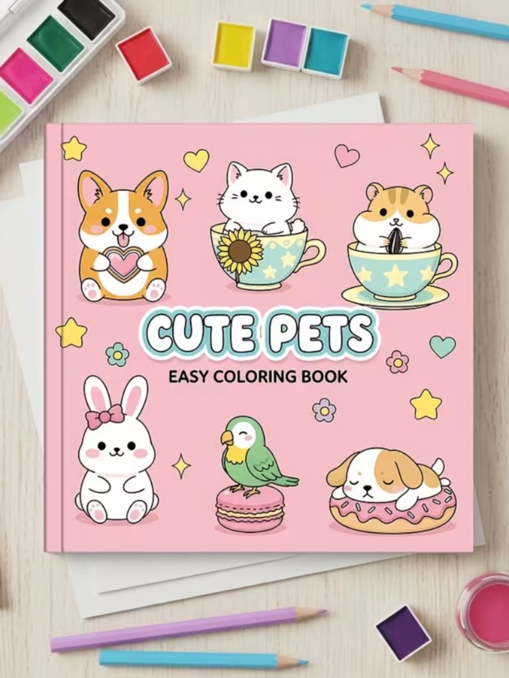 Cute Pets Easy Cat Dog Animal Coloring Book